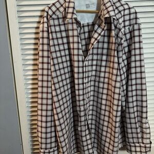 MEC Men's Casual Plaid Shirt - Brown and White